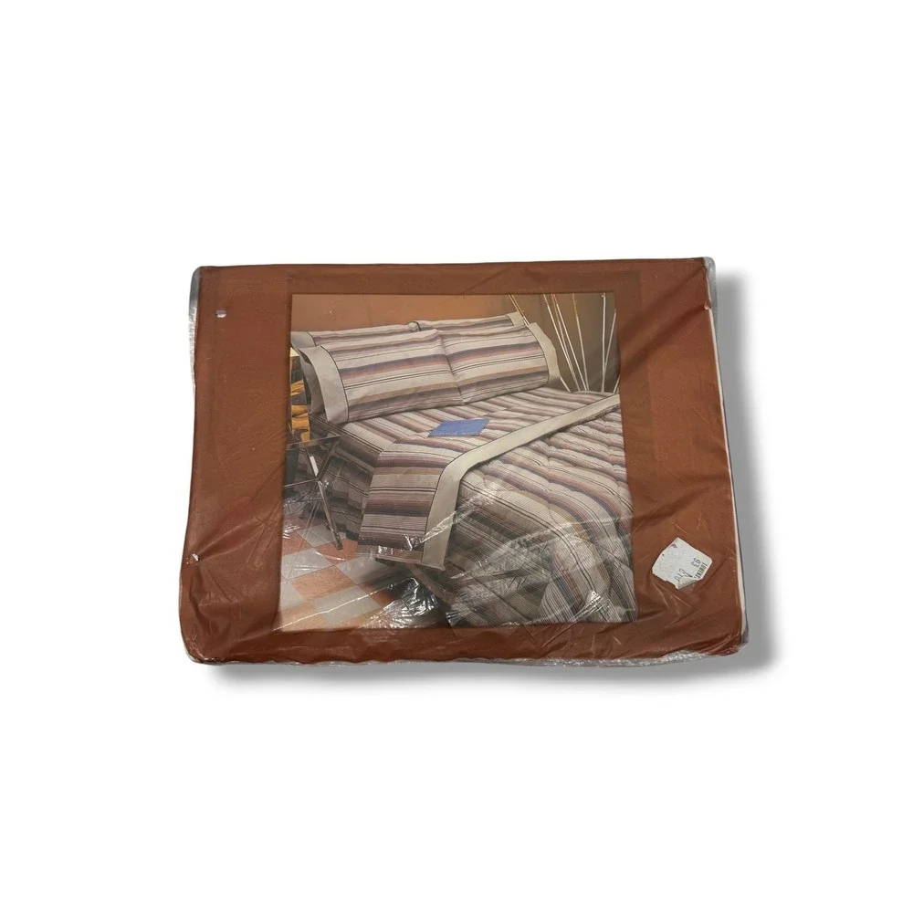Vintage Burlington Caress Full Flat Sheet NOS‎ Brown Stripe USA Deadstock Sealed